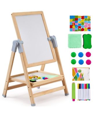 Wooden Kids Art Easel 2-in-1 Magnetic, Chalkboard, Paper Roll