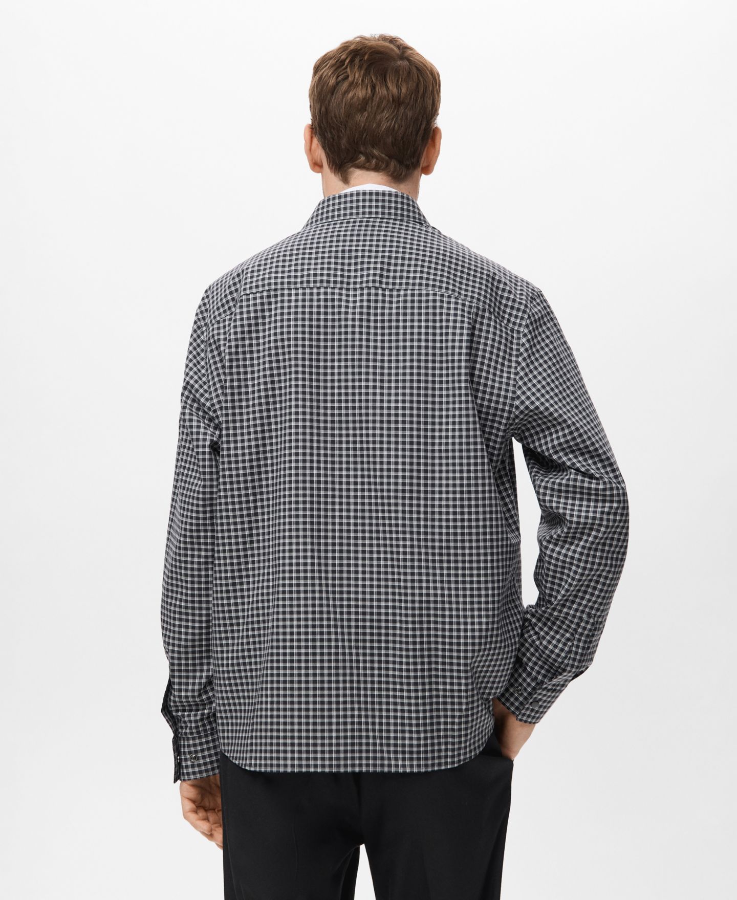 Мужская рубашка Mango Cotton Relaxed-Fit Check, цвет: Чёрный — фото 3