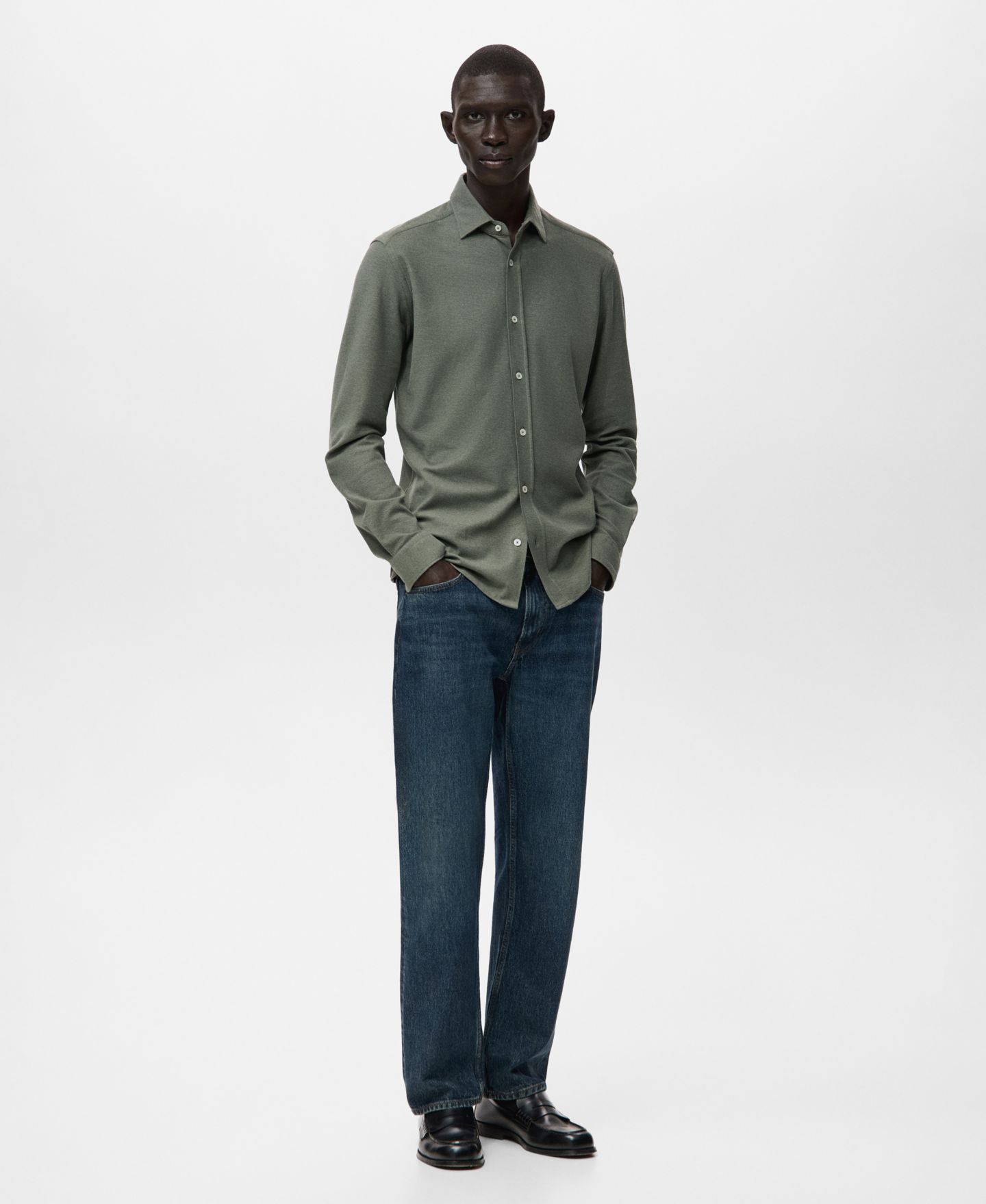Мужская рубашка Mango Cotton Slim Fit, цвет: Зелёный — фото 2