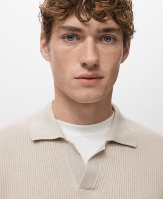 Men's Cotton-Blend Ribbed Polo Sweater