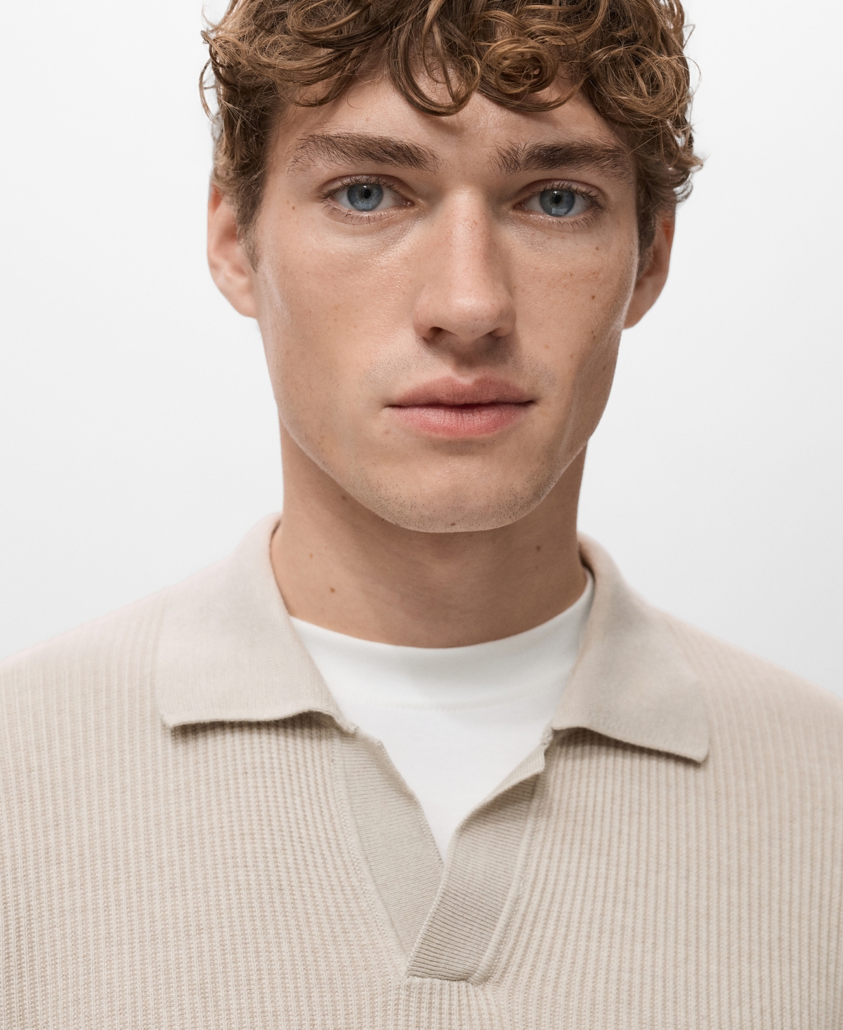 Mango Men's Cotton-Blend Ribbed Polo Sweater