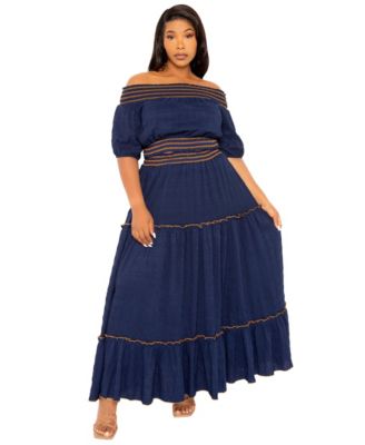 Plus Size Smocked Top and Skirt Two Piece Set