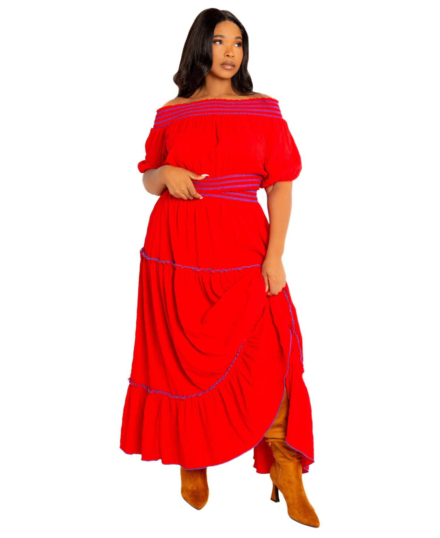 Plus Size Smocked Top and Skirt Two Piece Set