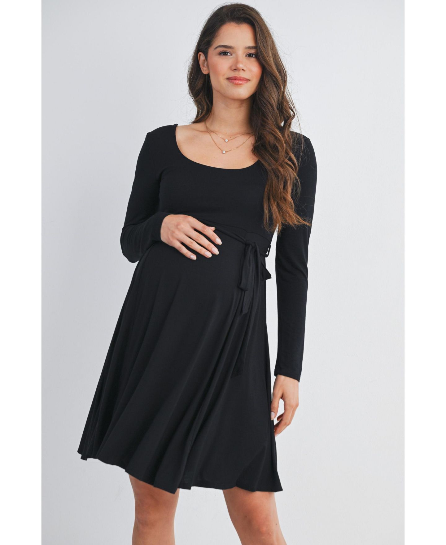 Женское платье Hello Miz Scoop Neck Long Sleeve Tie Waist, цвет: Чёрный — фото 1