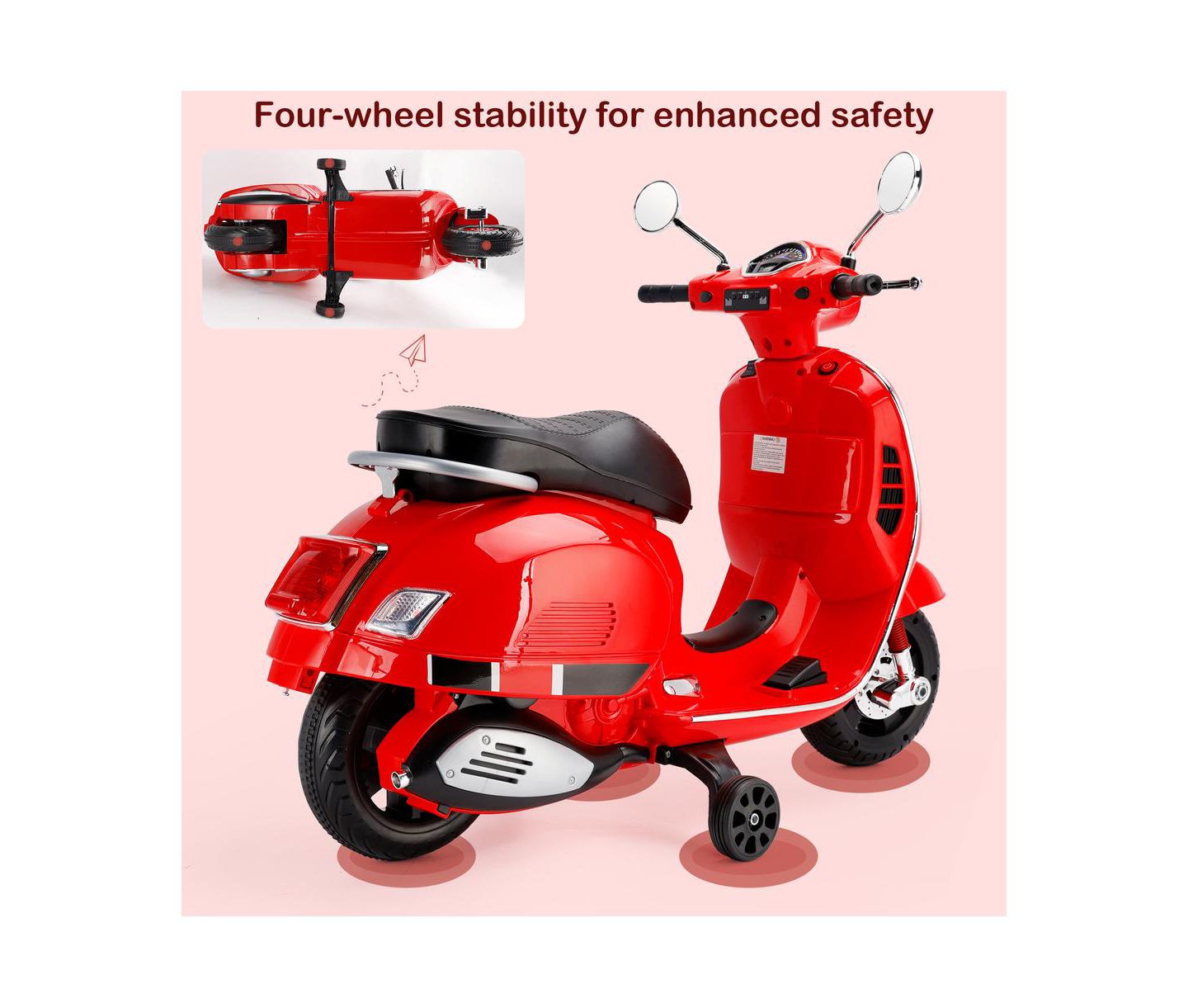Детская игрушка Bruce & Shark 6V Kids Ride-On Motorcycle with Training Wheels, MP3 Player & Foot Pedal Drive, 60 Lbs., Ages 3-8, цвет: Красный — фото 9