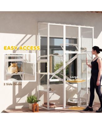 Outdoor Catio Cat Enclosure w/ Platforms, Scratching Post,