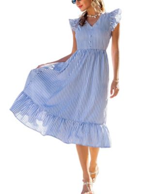 Women's V-Neck Sleeveless Woven Maxi Dress with Ruffled Trim