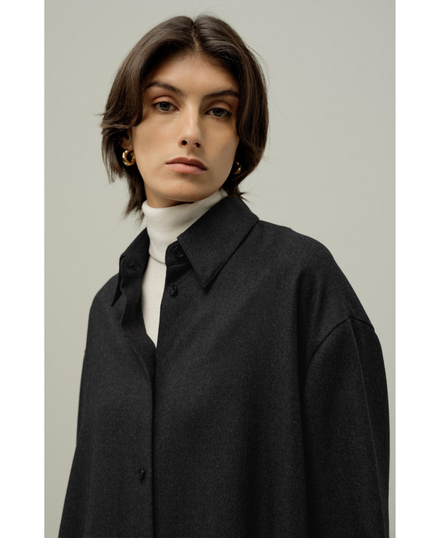 Женская рубашка LILYSILK Silk-Wool Oversized Warm, цвет: Thunder — фото 5