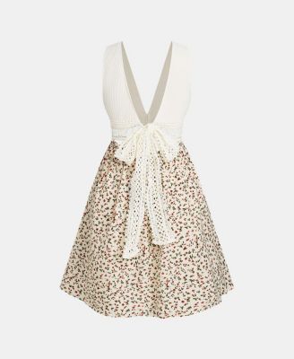 Women's Plunging V-Neck Sleeveless Woven Mini Dress with Lace Detail