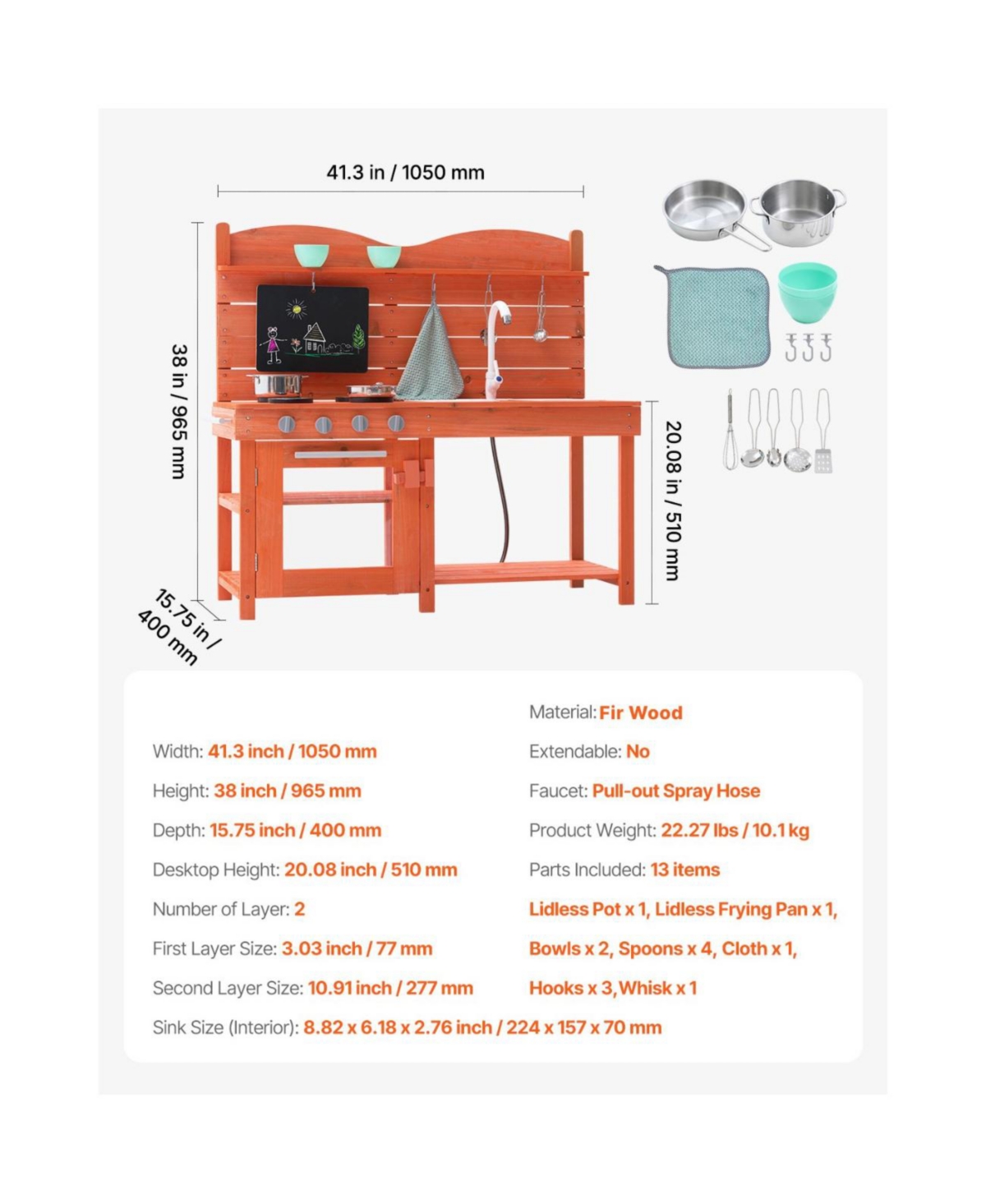 Slickblue Mud Kitchen for Kids, Wooden Toy Play Kitchen Set, Outdoor Toddler Grocery Store Playset for Boys & Girls