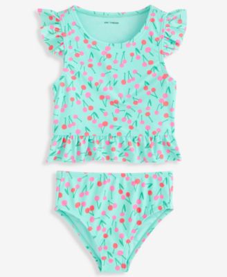 Girls' 2T-5T Cherry Ruffled-Sleeves Tankini Two-Piece Swimsuit
