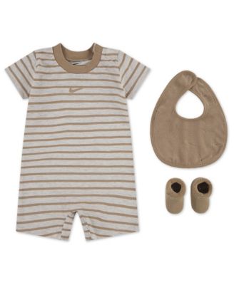 Baby Boys' and Baby Girls' Crewneck Romper, Bib and Booties, 3-Piece Set