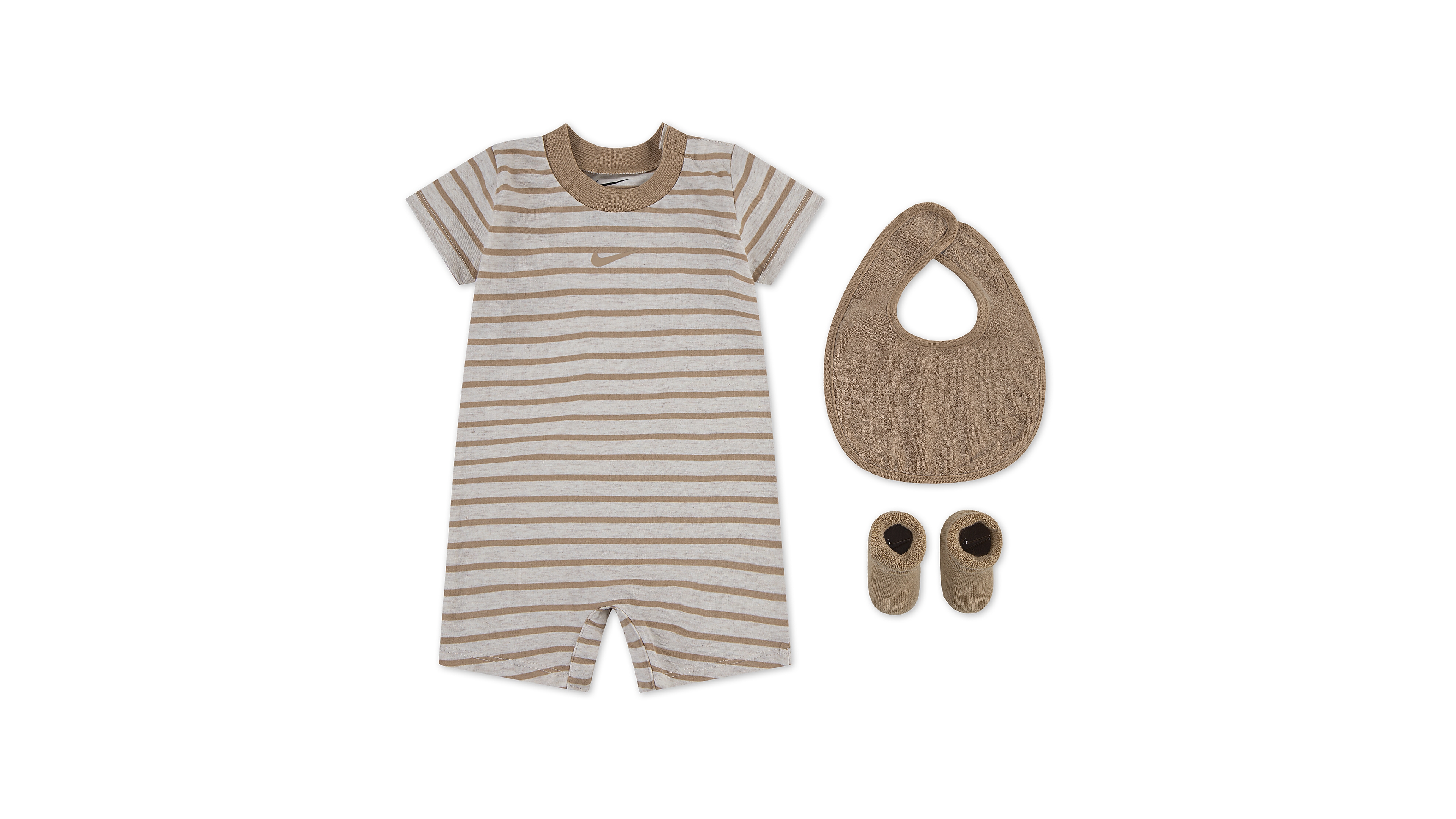 Nike Baby Boys' and Baby Girls' Crewneck Romper, Bib and Booties, 3-Piece Set