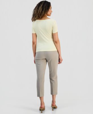 Petite Asymmetrical-Neck Top & Petite Mid-Rise Slim Trousers