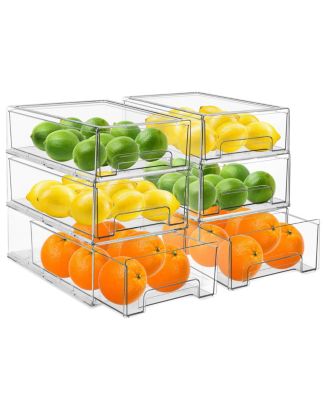 6 Pack Medium Clear Stackable Refrigerator Drawers with Handle - for Kitchen, Freezer & More
