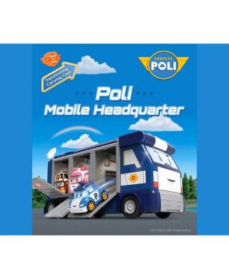 Transforming Police HQ Playset & Trailer Truck | Role Play Toy with Vehicle Launchers (1 Poli Die-Cast Car Included)