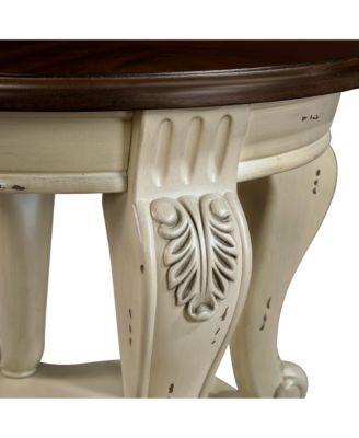 Solid Wood Round End Table with Shelf Sofa Side Table