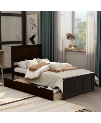 Full Size Wood Platform Bed with House-shaped Storage Headboard and 2 Drawers