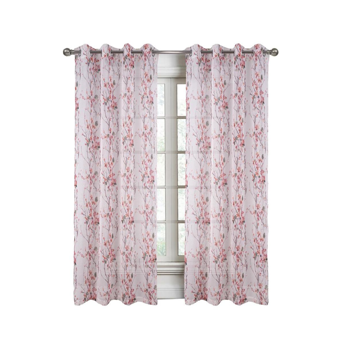 Rt Designers Collection Amelia Printed Doily Grommet Light Filtering Curtain Panels for Bedroom 54" x 84" Rose