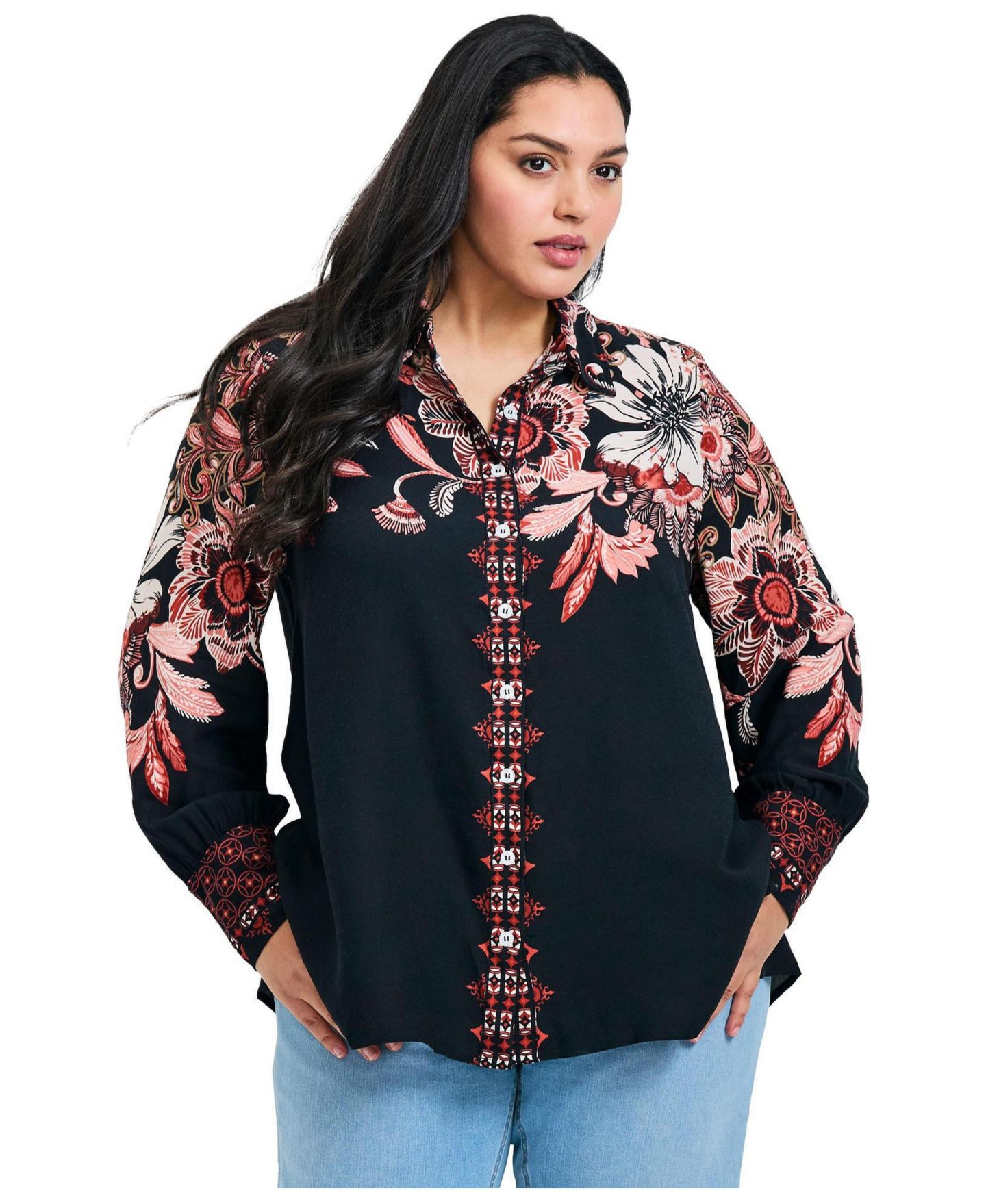 Женская рубашка Avenue Plus Size La Luna Button Down, цвет: Янтарный — фото 1
