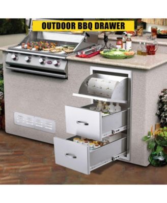 17W x 21D x 30H Inch Outdoor Kitchen Drawers, Paper Towel Holder, Triple Stainless Steel BBQ Drawers, Grill Station