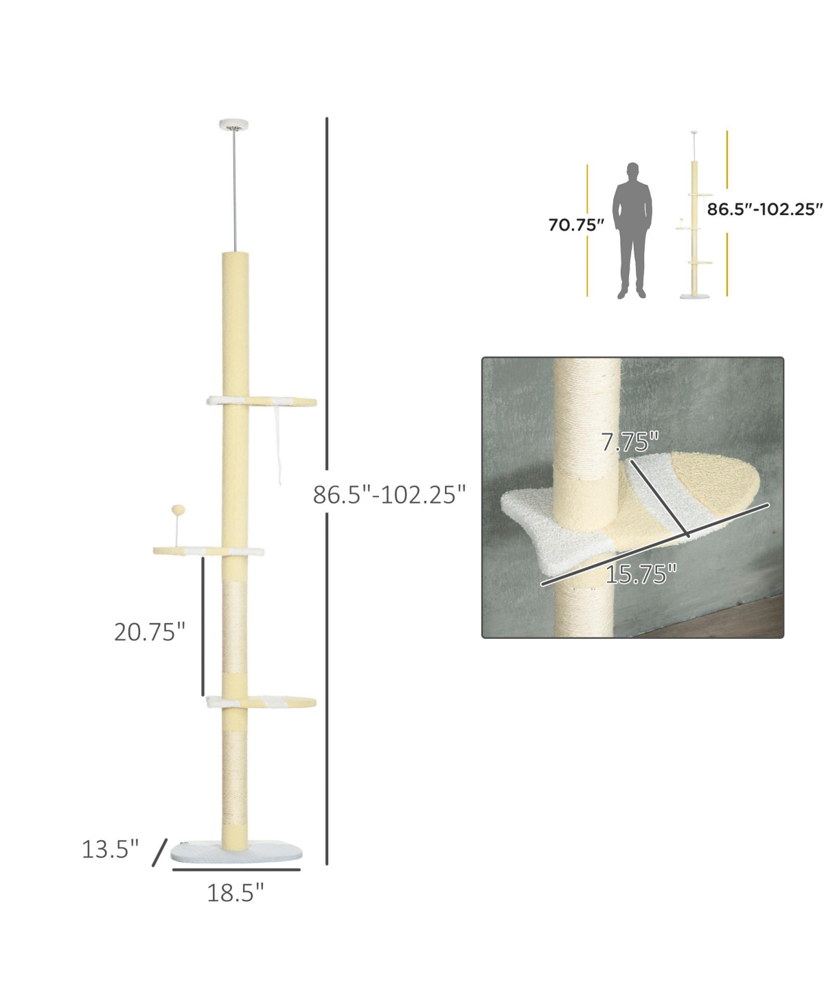 Aostirmotor 4-Tier Tall Cat Tower with Plush Platforms, Sisal Scratching Posts