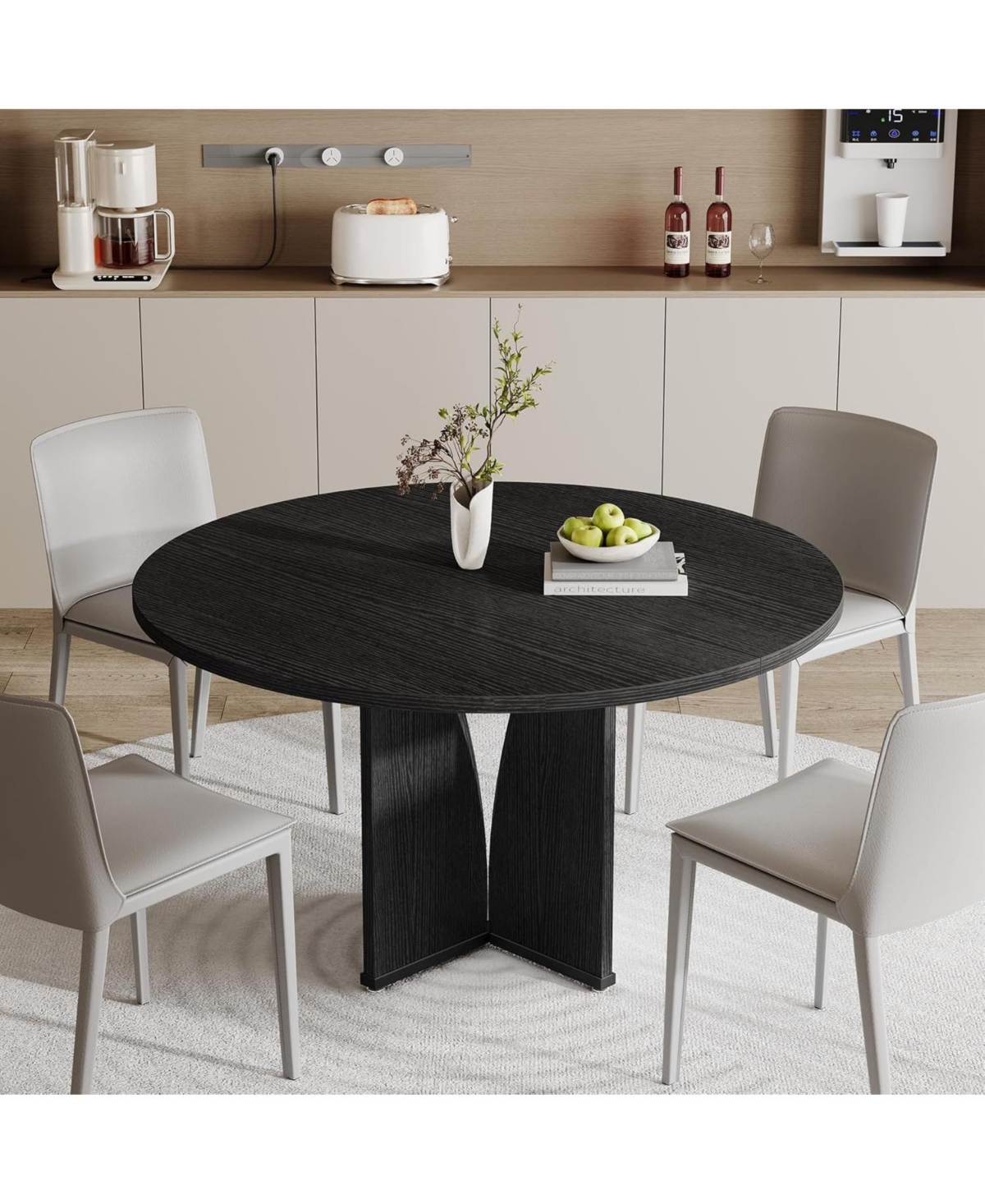 Tribesigns 39.37-Inch Round Dining Table for 4 People, Farmhouse Kitchen Dinner with Wooden Tabletop and Legs