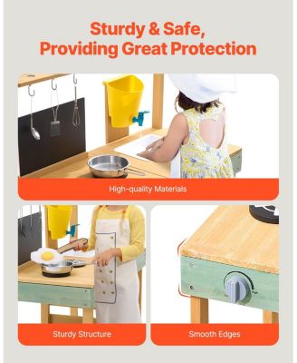 Outdoor Mud Kitchen with Planter Box, Blackboard & Faucet