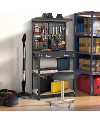 Tool Storage Workbench with Pegboard with 14 Hanging Accessories for Garage