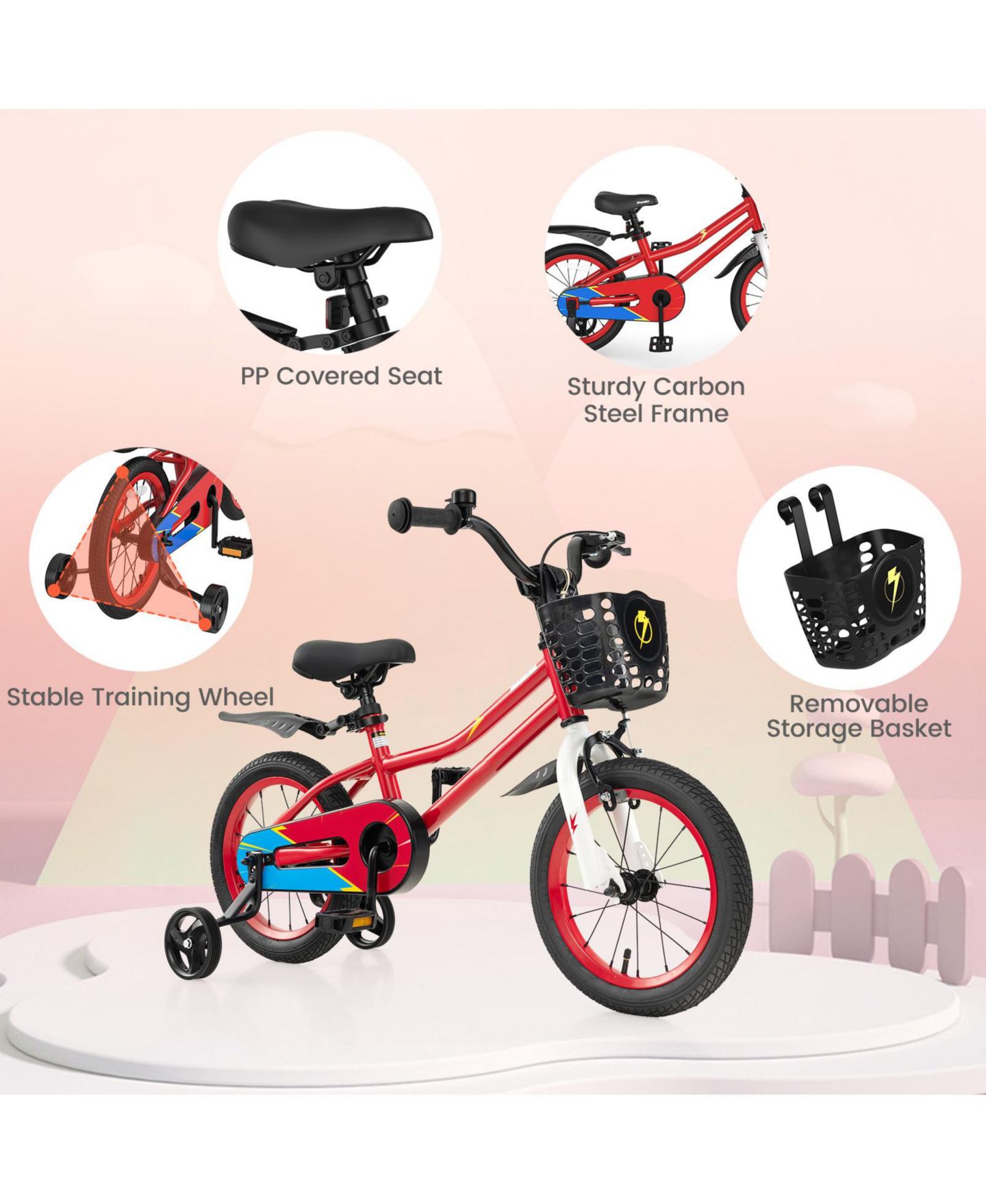 Детская игрушка SUGIFT 14-Inch Kids' Bike with Training Wheels, Adjustable, Ages 3-5, цвет: Красный — фото 8