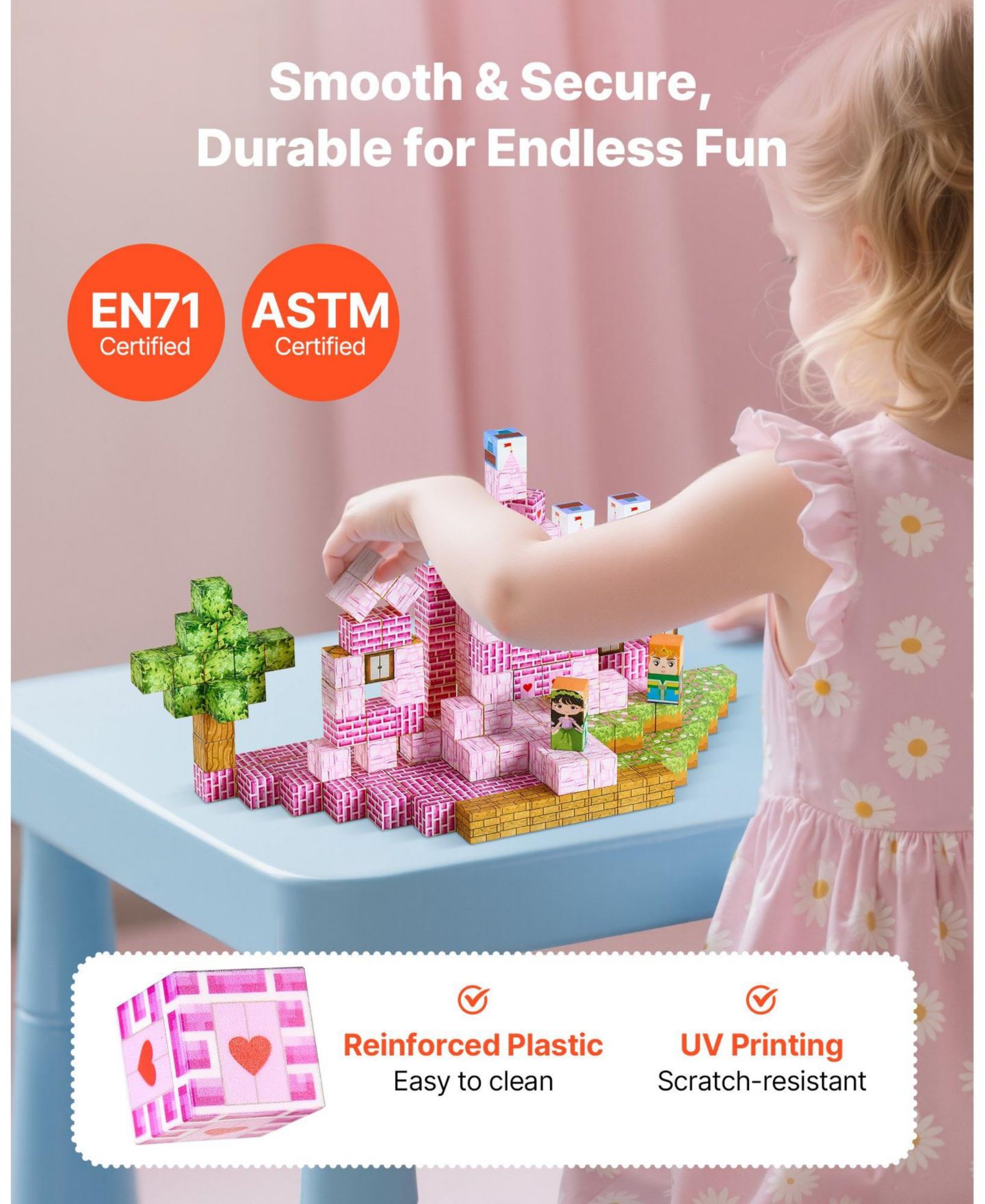 Детский конструктор Mecale Princess Castle 100-Piece Magnetic Building Set, Ages 3+, цвет: Розовый — фото 7