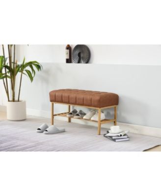 Streamdale Upholstered Shoe Bench with Shelf and Metal Legs, 300 LB Capacity