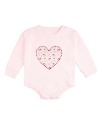 Baby Girls Dainty Rose Pearl Heart Patch Long Sleeve Romper