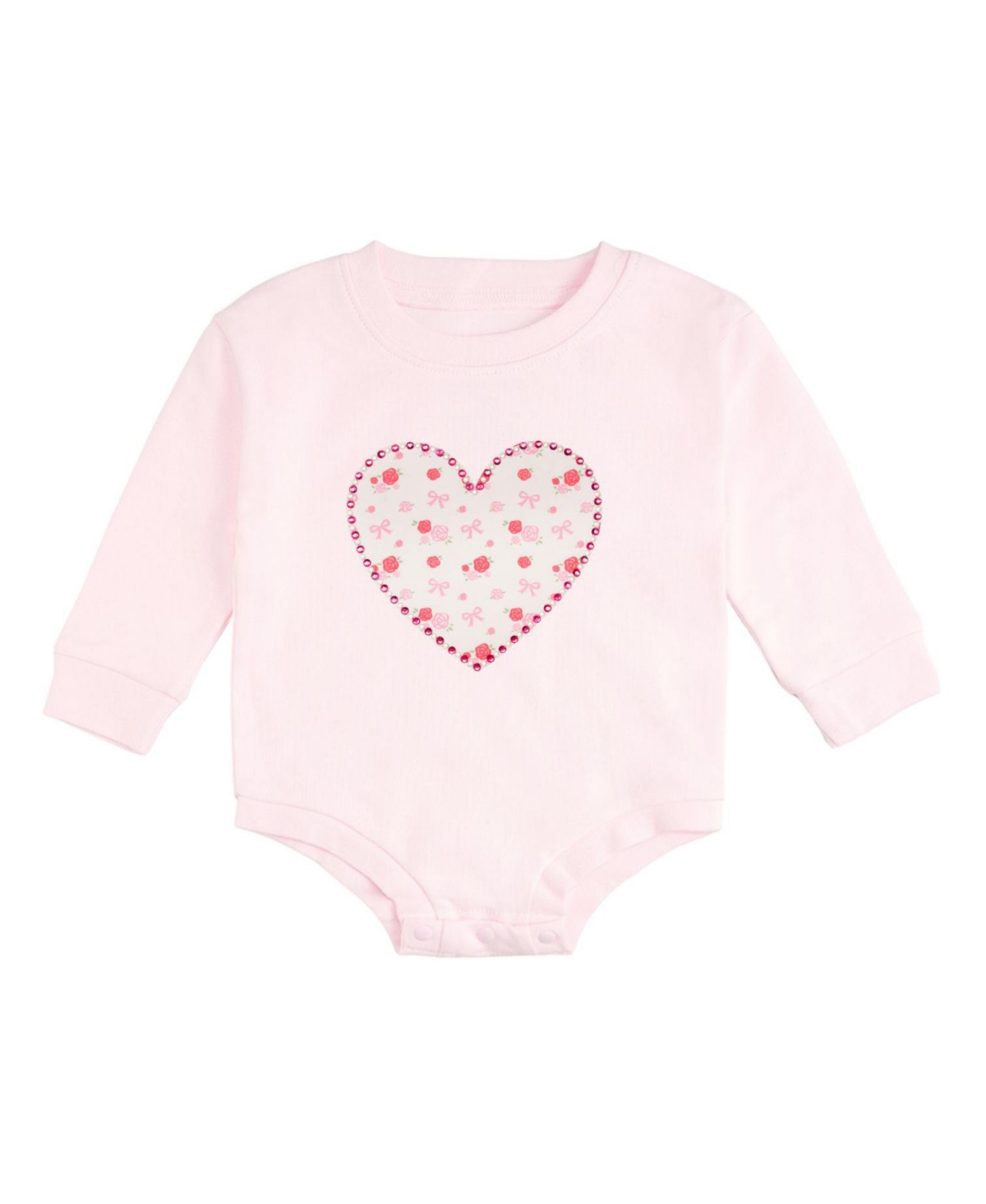 Sweet Wink Baby Girls Dainty Rose Pearl Heart Patch Long Sleeve Romper