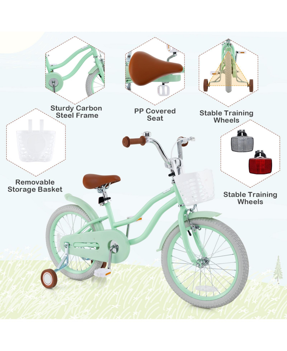 Sugift 18 Inch Kids Bike with Adjustable Seat and Bell for Kids 3-8 Years Olds