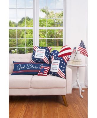 Flag Stars and Stripes Patriotic 4th of July Heart Hooked Shaped Throw Pillow, 18" x 21