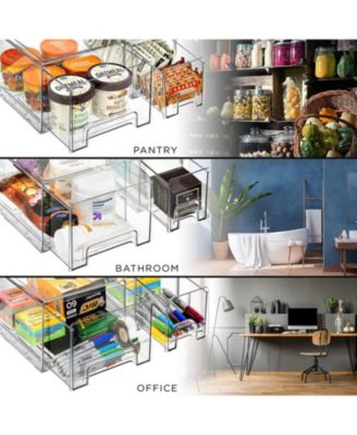 2 Large & 4 Small Clear Stackable Fridge Drawers with Handles -  Food Storage Containers for Kitchen, Freezer, Vanity & Fridge