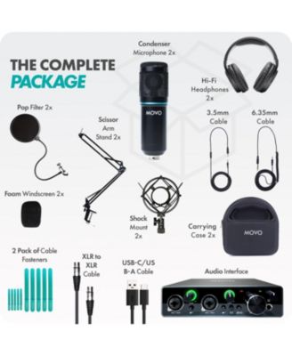PodKit2AH Podcast Equipment Bundle for 2 Condenser Microphone Kit with USB Audio Interface for Computers