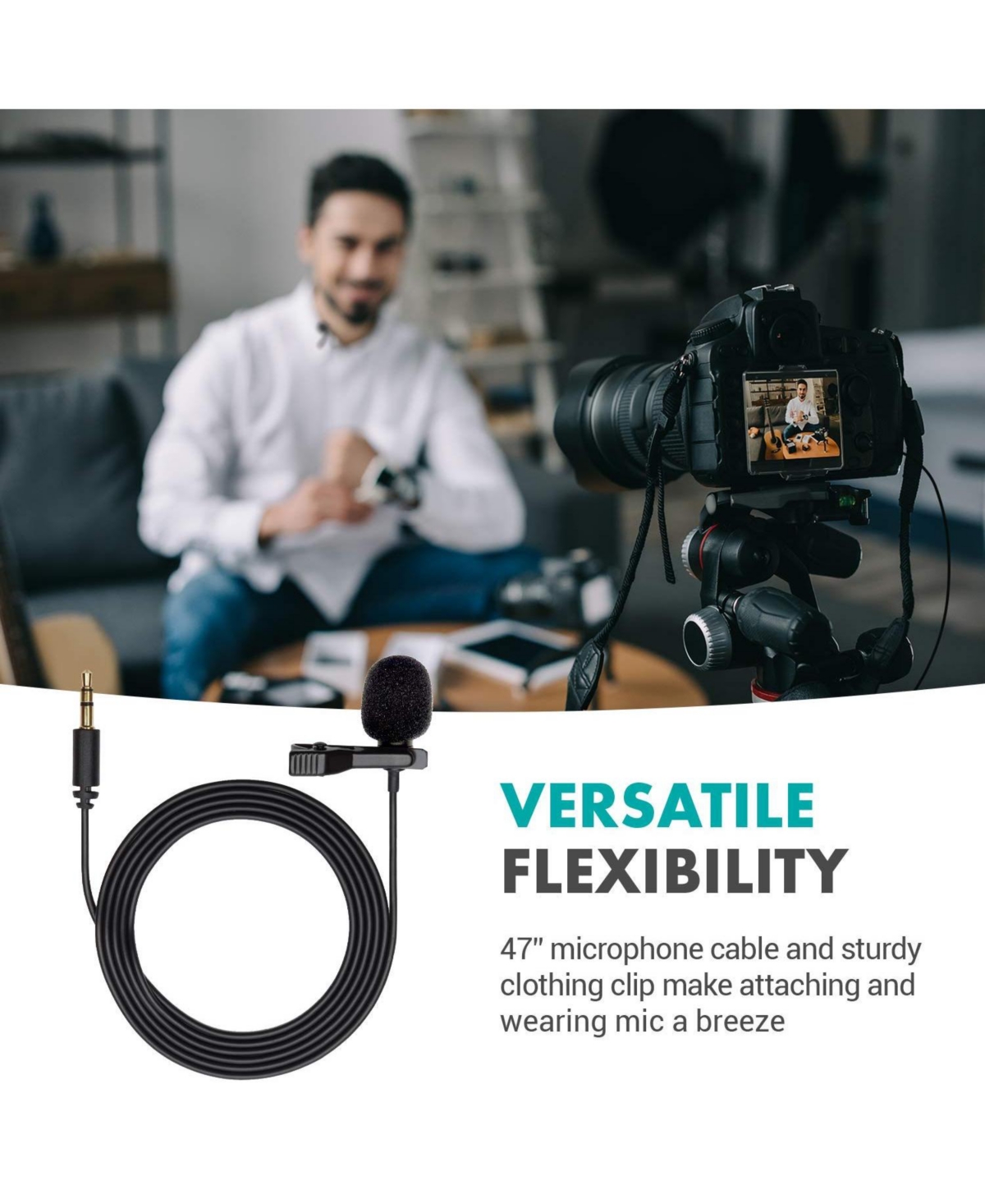 Movo DOM1 Lavalier Omnidirectional Condenser Microphone for Dji Osmo Handheld 4K Camera