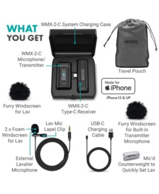 WMX-2-C Wireless Microphone for iPhone 15/16 with Charging Case (USB-C)