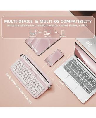 Upgraded Wireless Typewriter Keyboard, Retro Keyboard with Integrated Stand, USB-C/Bluetooth Keyboard with Cute Round Keycaps for Multi Device