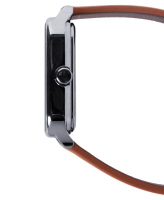 Men's Japanese Quartz Brown Leather Watch 34mm