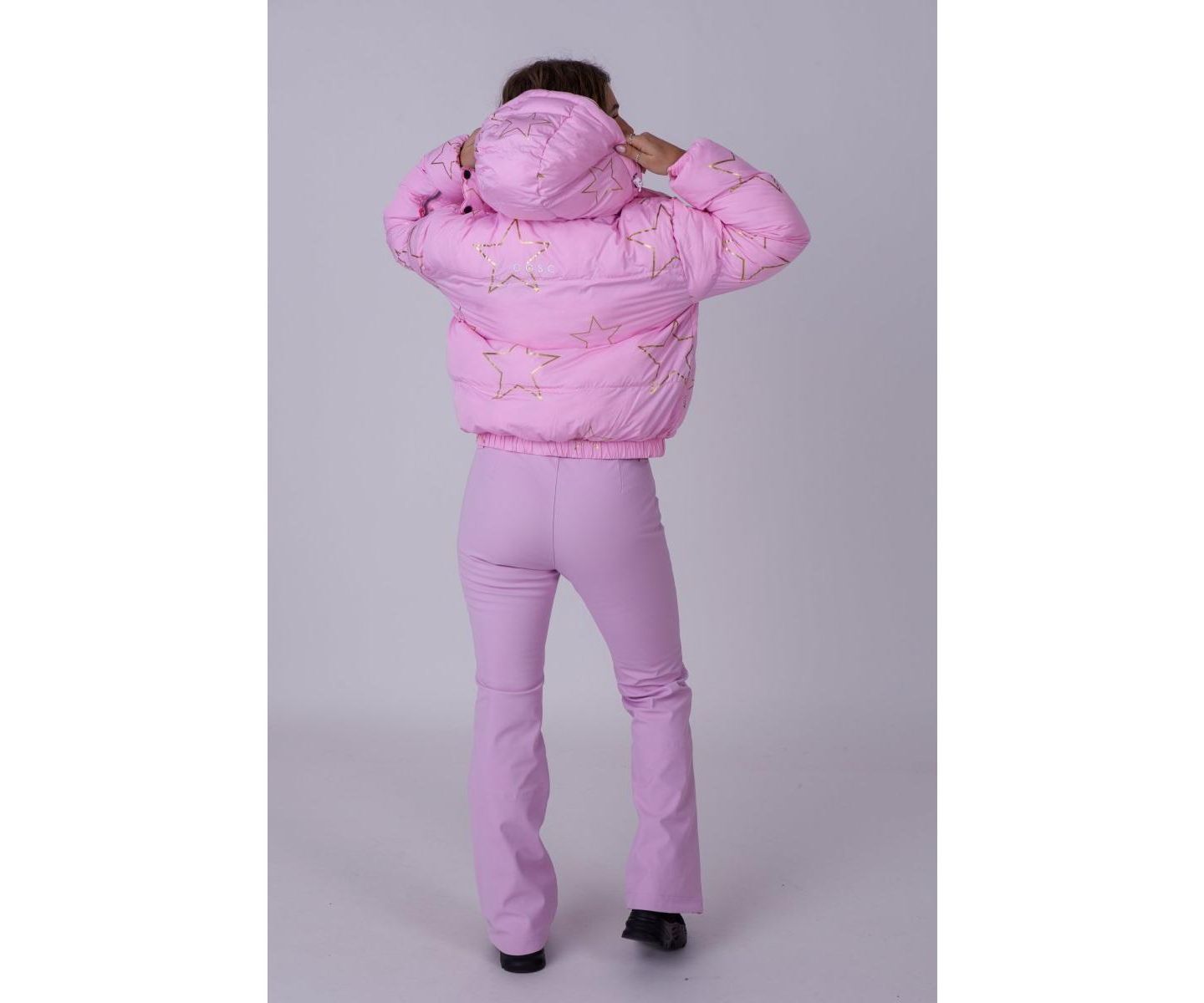 Женская куртка OOSC Pink with Stars Chic Puffer, цвет: Розовый / Золотой — фото 6