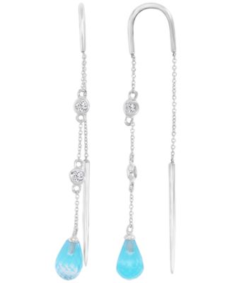 Sky Blue Topaz & White Sapphire French Euro Wire Dangling Earrings