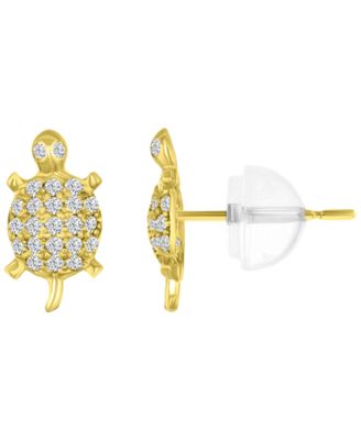 Micropave 14k Yellow Gold Turtle Stud Earrings