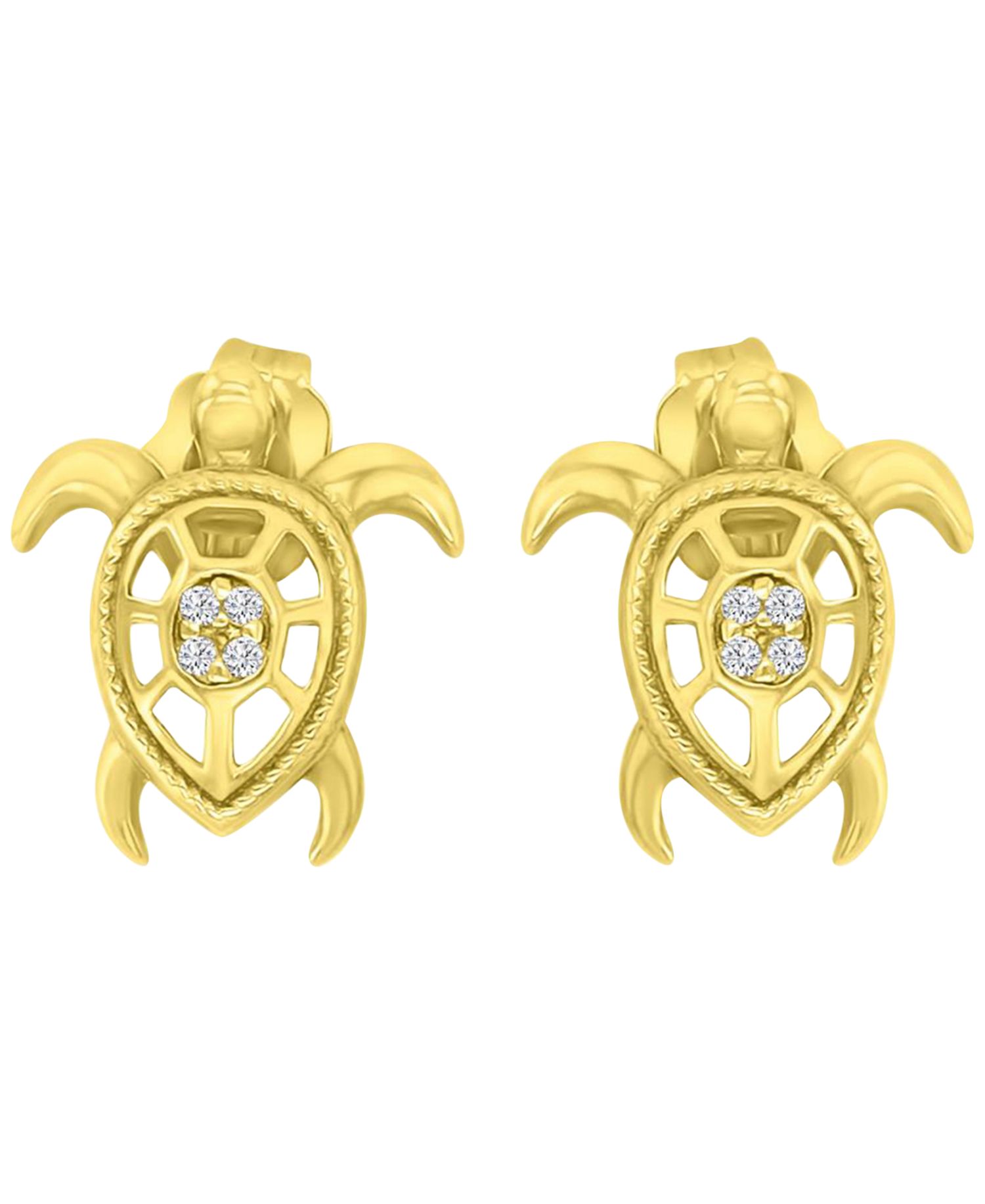 Diamond Accent Sea Turtle Stud Earrings