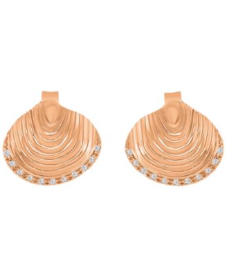 Diamond Accented Textured Seashell Stud Earrings
