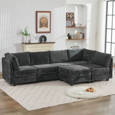 Corduroy Sectional Sofa with Ottoman & Storage