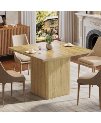 39-Inch Square Dining Table for 4, Small Fluted Kitchen Table with Pedestal Base, Farmhouse Style, Natural