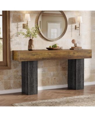 63" Long Entryway Table, Farmhouse Console Table Behind The Couch, Wooden Foyer Stand Entry Station for Entrance